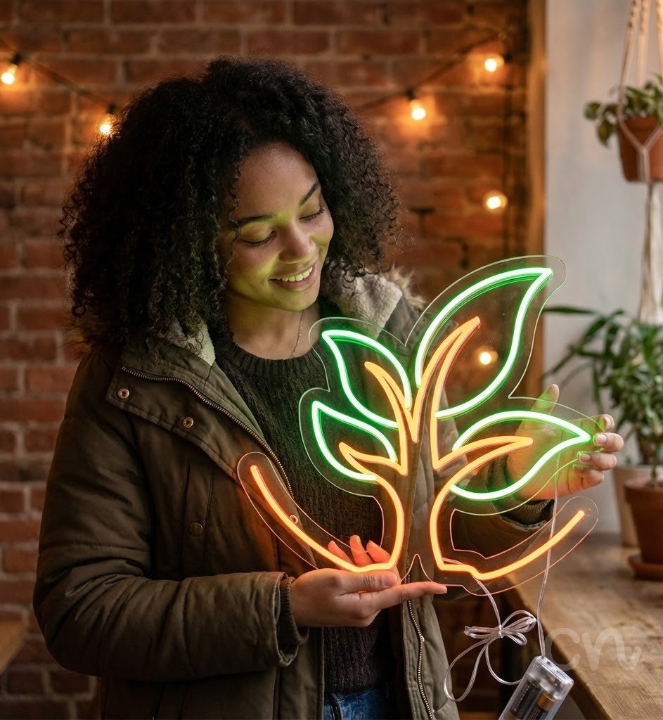 Custom Neon | Tree with Leaves Neon Sign | 22x24 Inches | Orange and Green