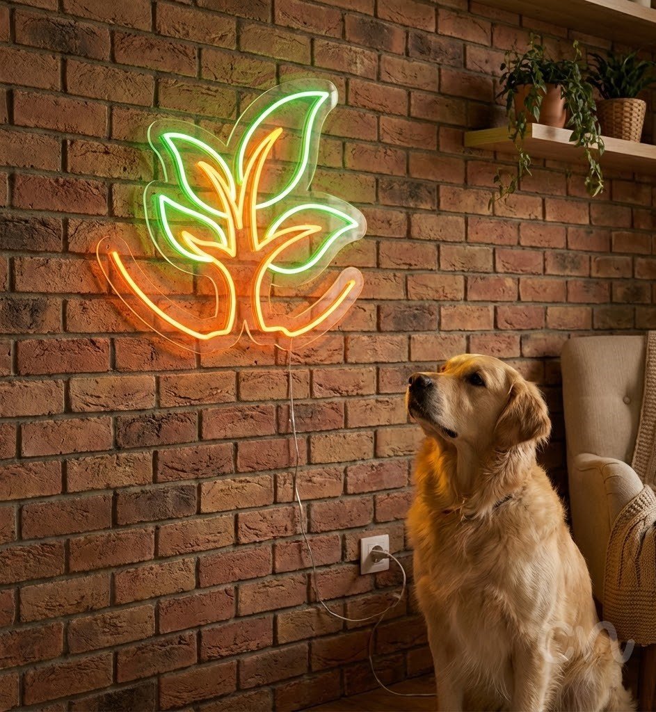 Custom Neon | Tree with Leaves Neon Sign | 22x24 Inches | Orange and Green 2