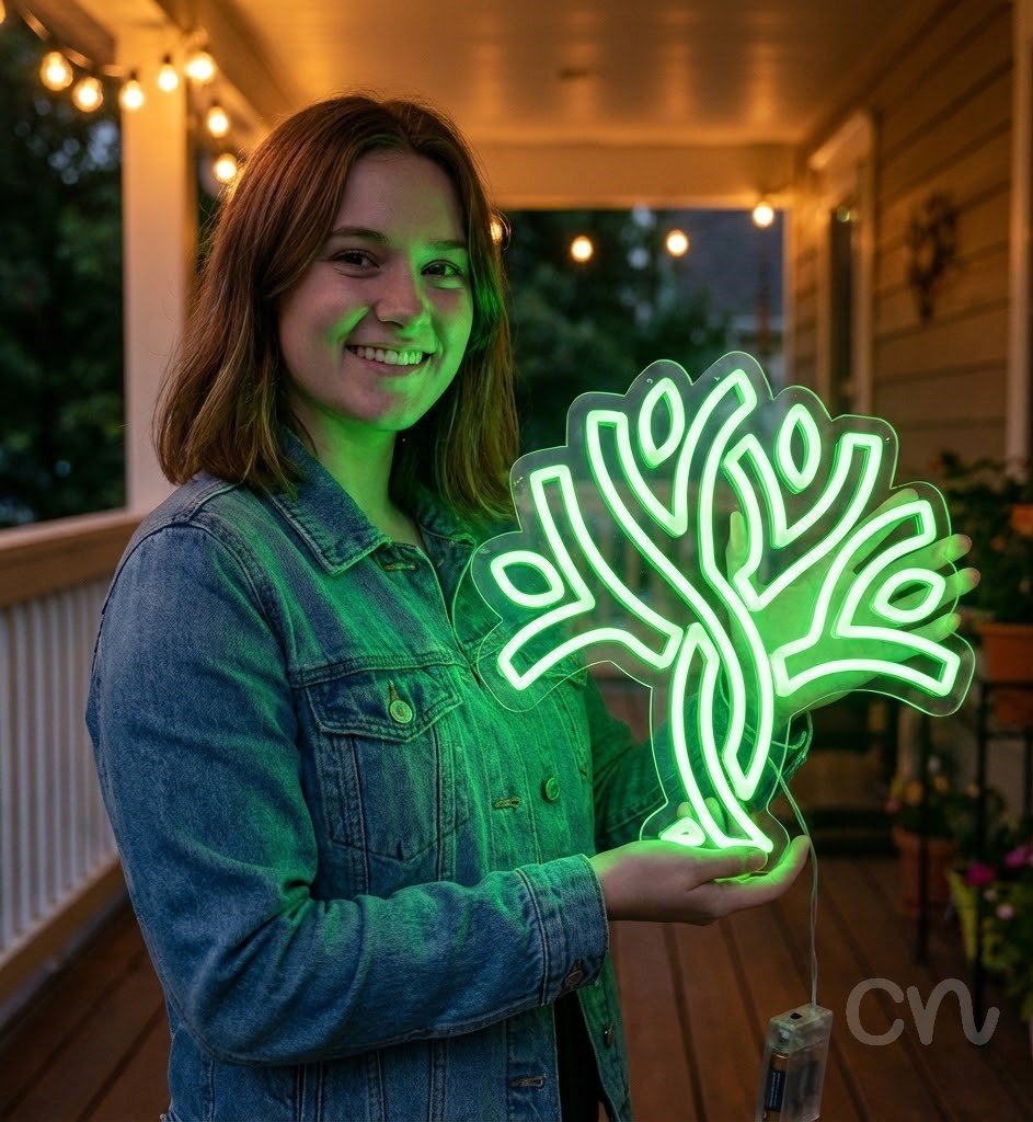 Custom Neon | Tree Design Neon Sign | 24x24 | Neon Green Light for Home Decor