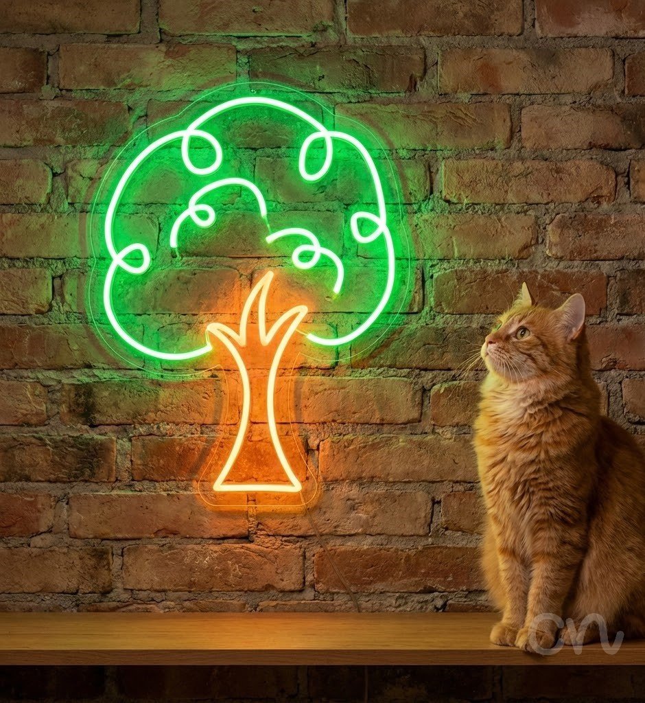 Custom Neon | Tree Design Neon Sign | 24x18 | Green, Orange Neon Sign for Home Decor 2