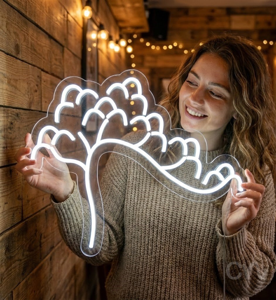 Custom Neon | Tree Design Neon Sign | 18x24 | Warm White Neon Sign for Home Decor