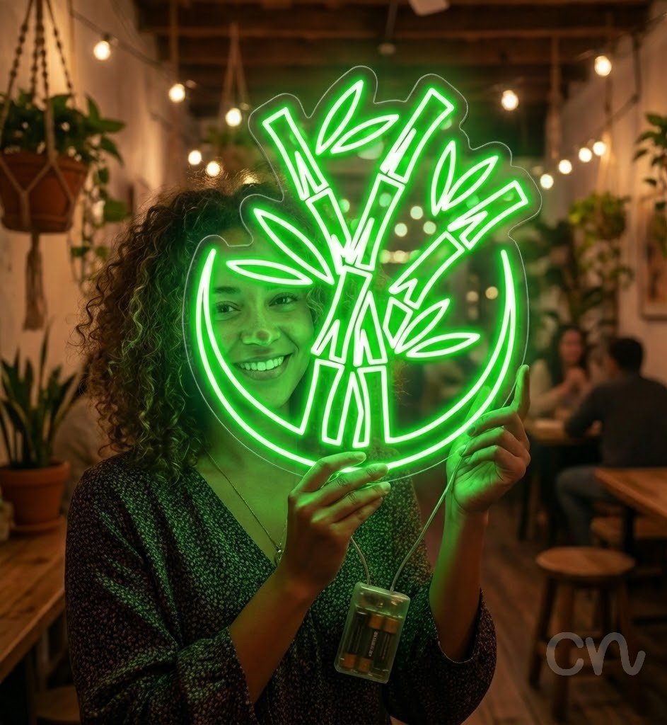 Custom Neon | Bamboo Design Neon Sign | 24x20 | Neon Green for Home and Bar Decor