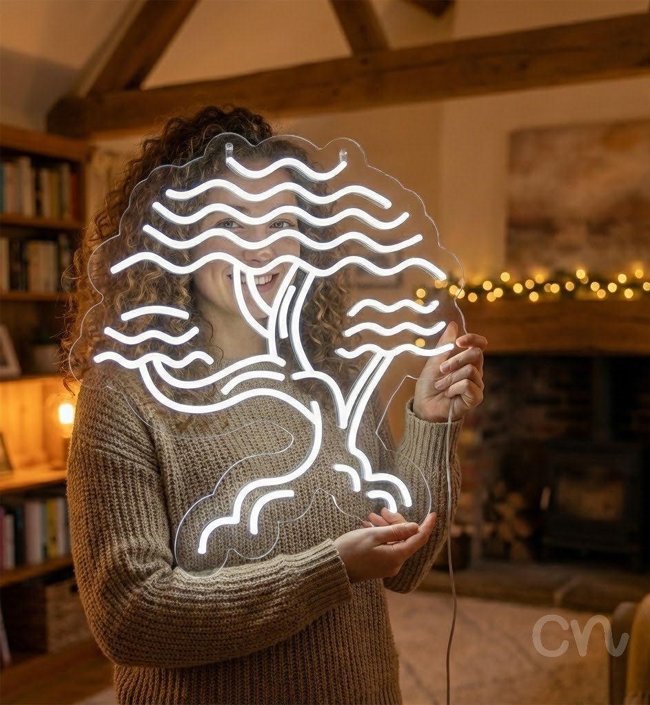 Custom Neon | Tree Design Neon Sign | 24x23 | Warm White | Bright Home Decor