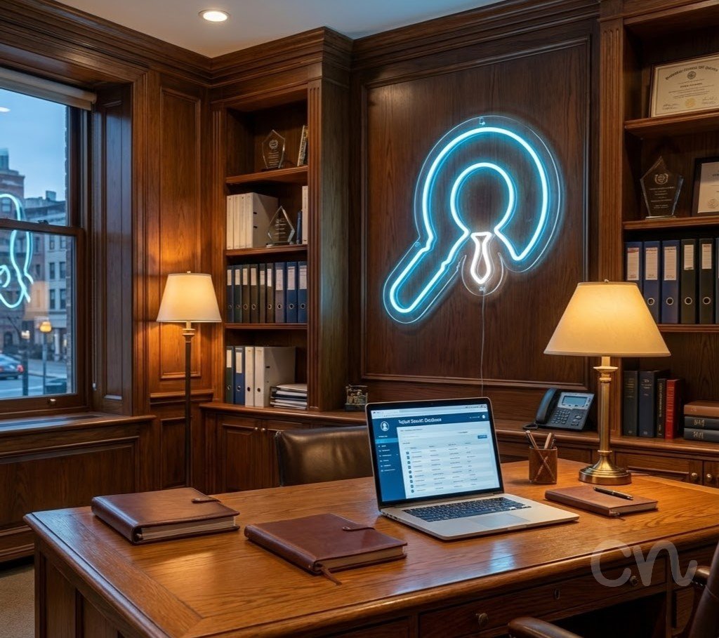 Custom Neon | Magnifying Glass with Tie Neon Sign | 24x24 | Ice Blue 2