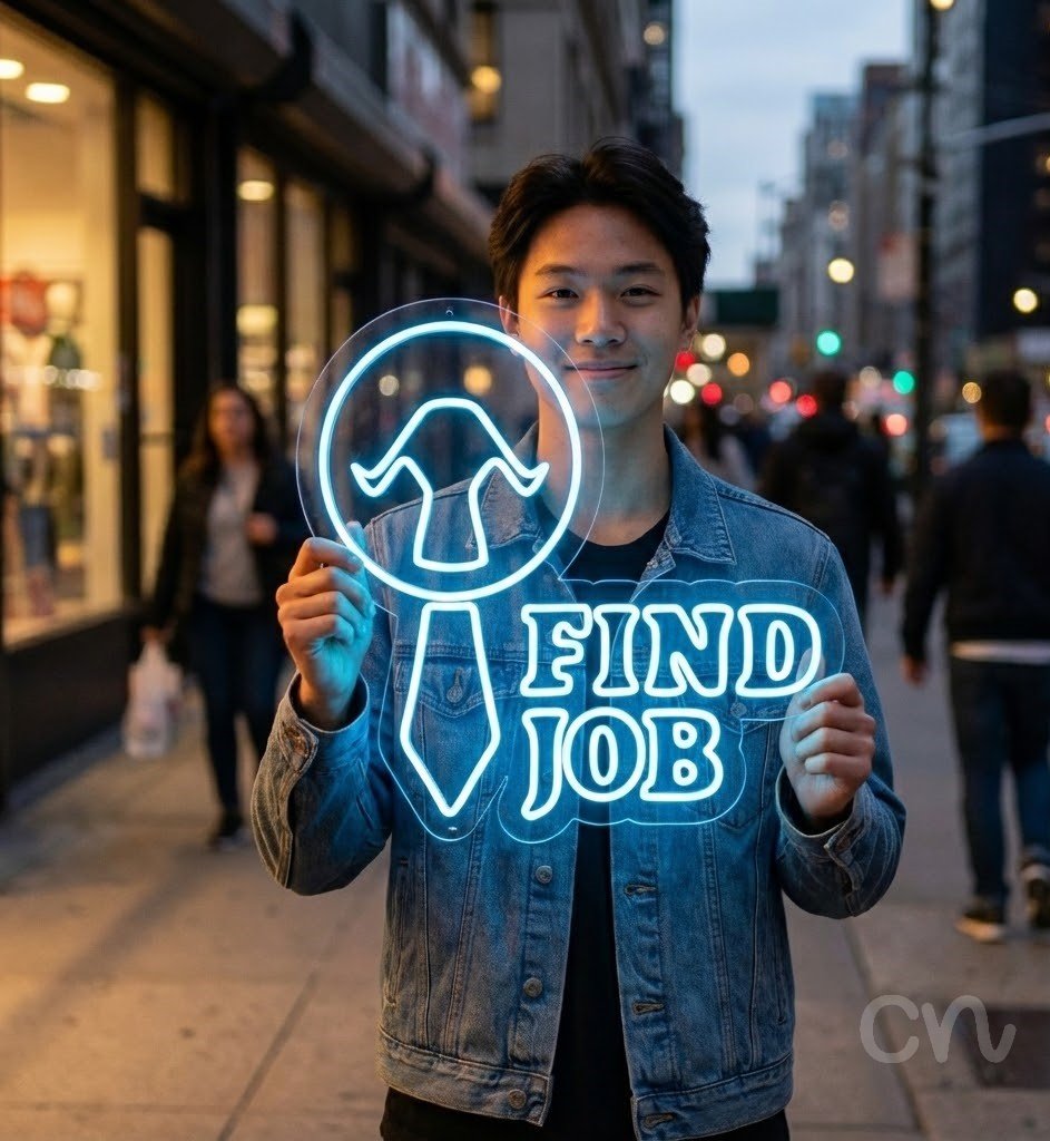 Custom Neon | Find Job Neon Sign | 24x24 | Ice Blue Neon Sign for Office or Home Decor