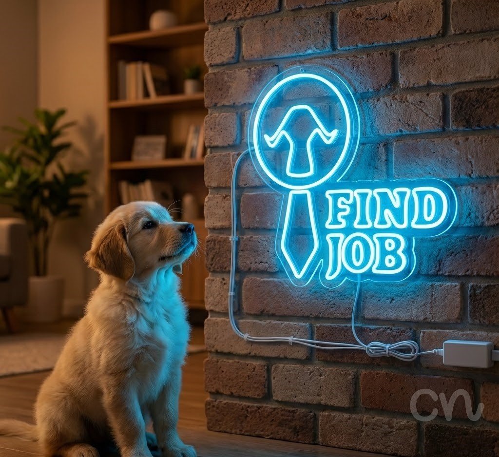 Custom Neon | Find Job Neon Sign | 24x24 | Ice Blue Neon Sign for Office or Home Decor 2