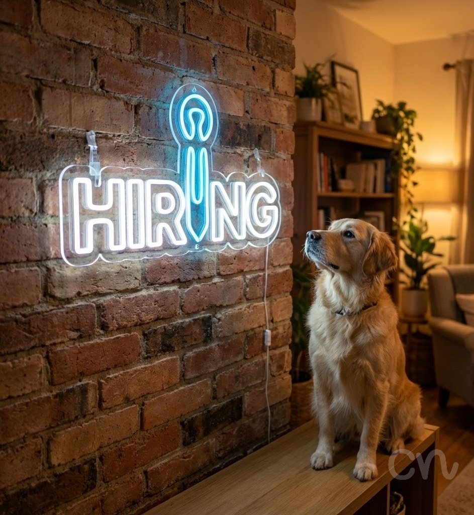 Custom Neon | Hiring Neon Sign | 14x24 | Ice Blue Light Sign for Business and Decor 2