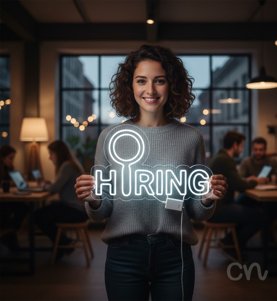 Custom Neon | Hiring Neon Sign | 15x24 Inches | White Neon Sign for Business