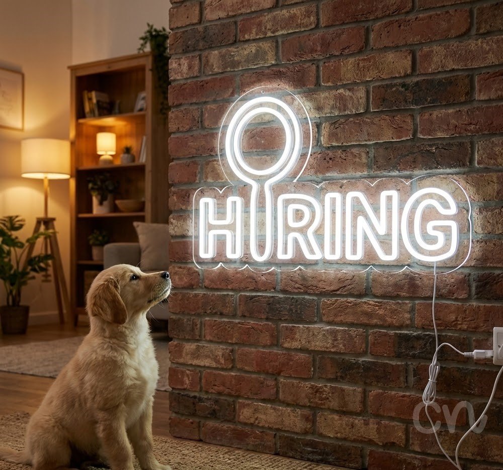 Custom Neon | Hiring Neon Sign | 15x24 Inches | White Neon Sign for Business 2