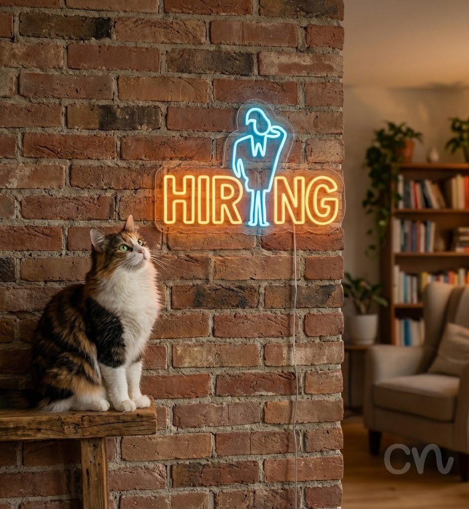 Custom Neon | Hiring Neon Sign | 16x24 | Orange Blue Neon Sign for Business and Office 2