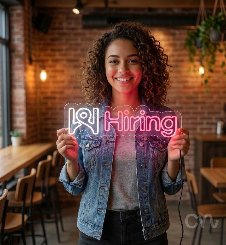 Custom Neon | Hiring Neon Sign | 8x24 Inches | Hot Pink Neon Sign for Business