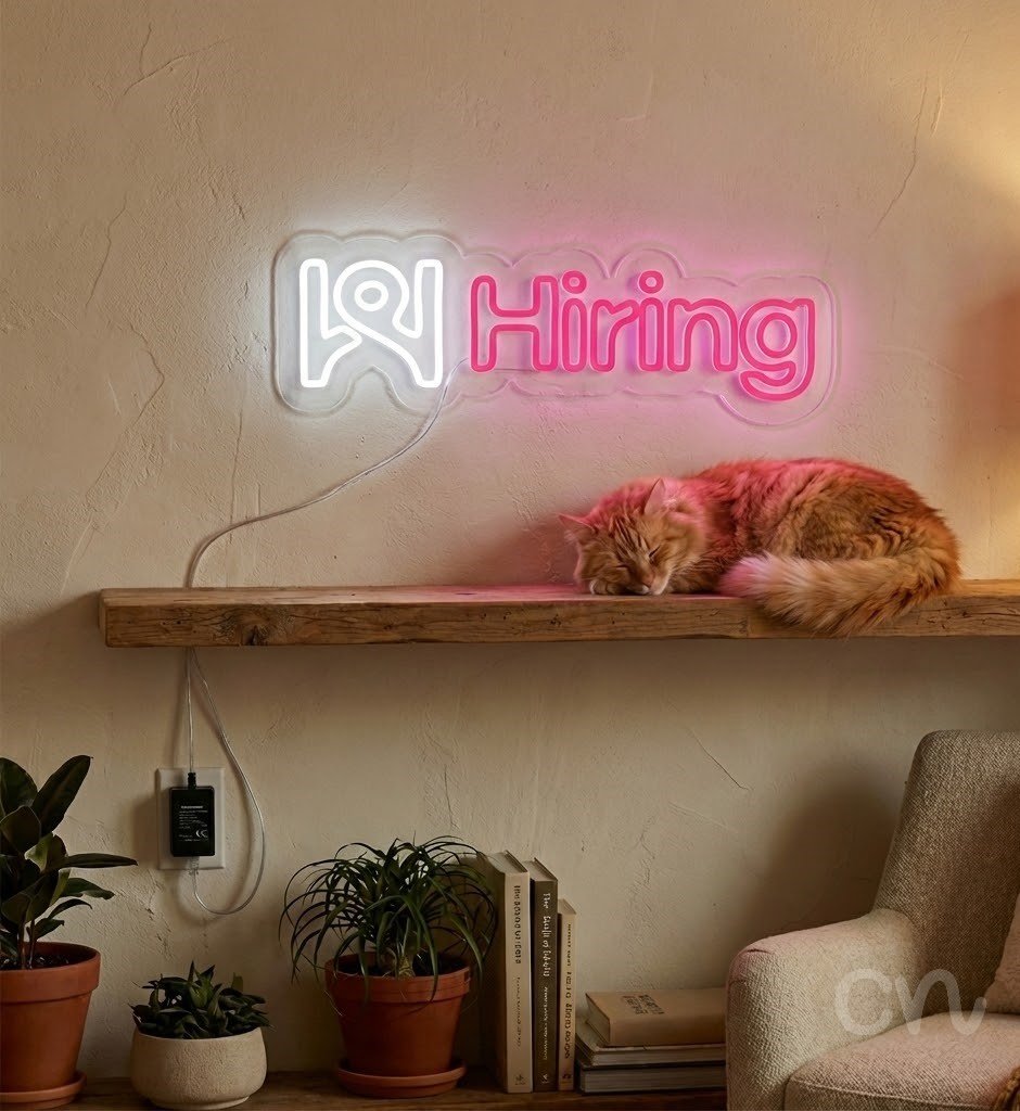 Custom Neon | Hiring Neon Sign | 8x24 Inches | Hot Pink Neon Sign for Business 2