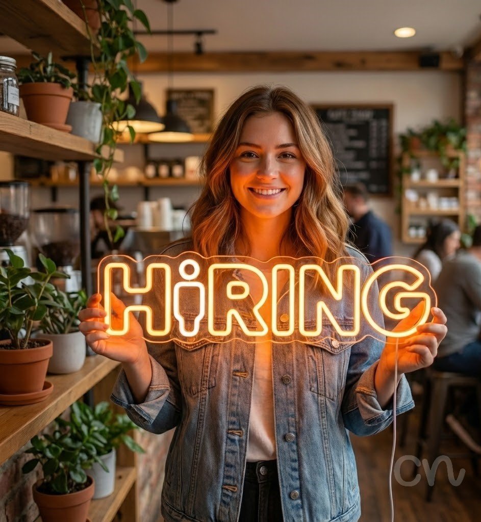 Custom Neon | Hiring Neon Sign Neon Sign | 7x24 Inches | Orange Bright Light