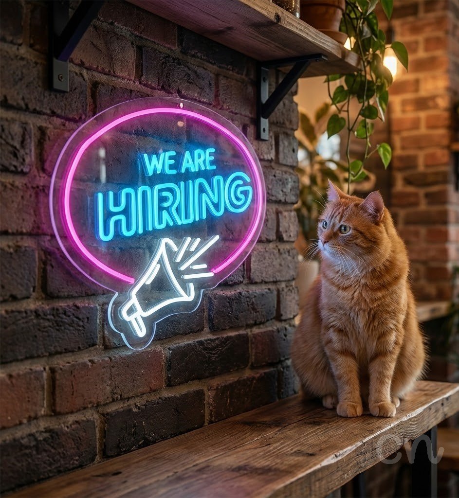 Custom Neon | We Are Hiring Neon Sign | 20x24 | Ice Blue, Hot Pink, White 2