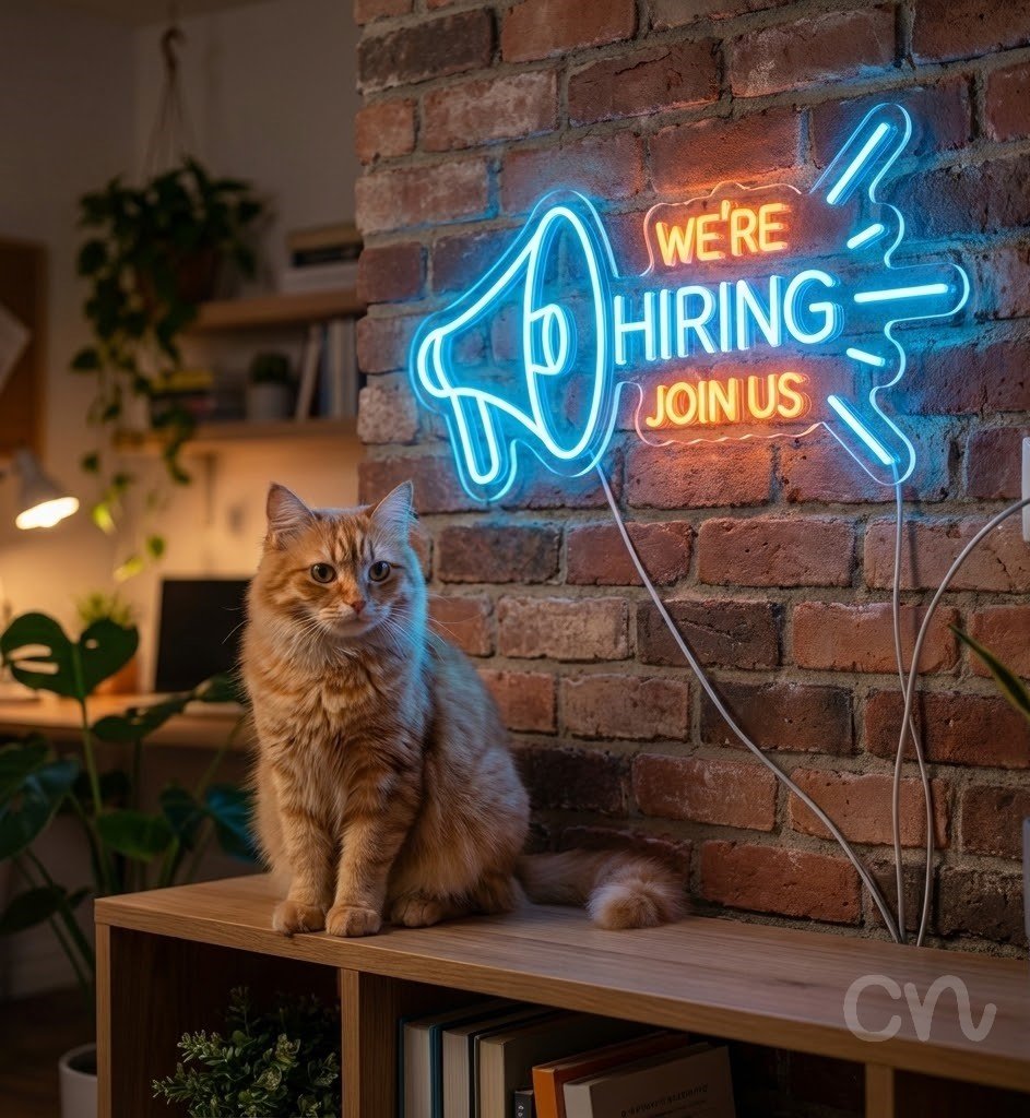 Custom Neon | We Are Hiring Join Us Neon Sign | 12x25 | Orange Light Blue 2