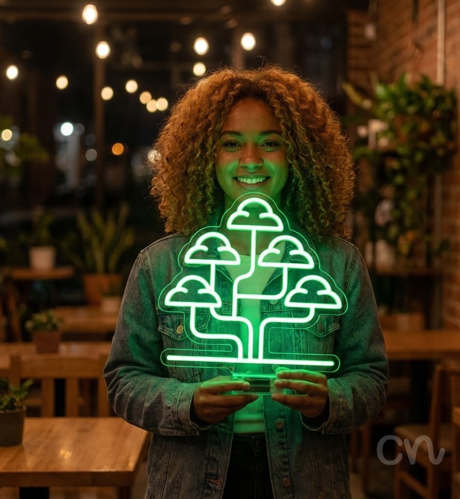 Custom Neon | Abstract Tree Shape Neon Sign | 24x24 | Neon Green Light for Home Decor