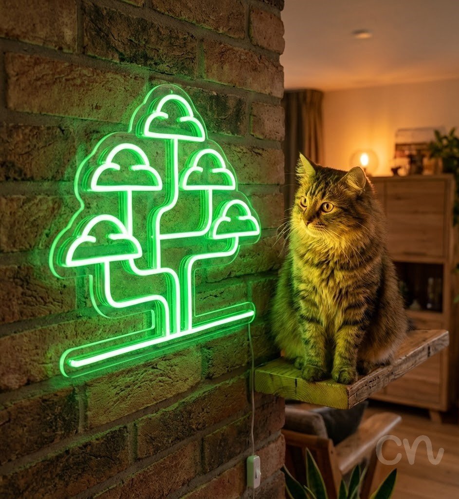 Custom Neon | Abstract Tree Shape Neon Sign | 24x24 | Neon Green Light for Home Decor 2