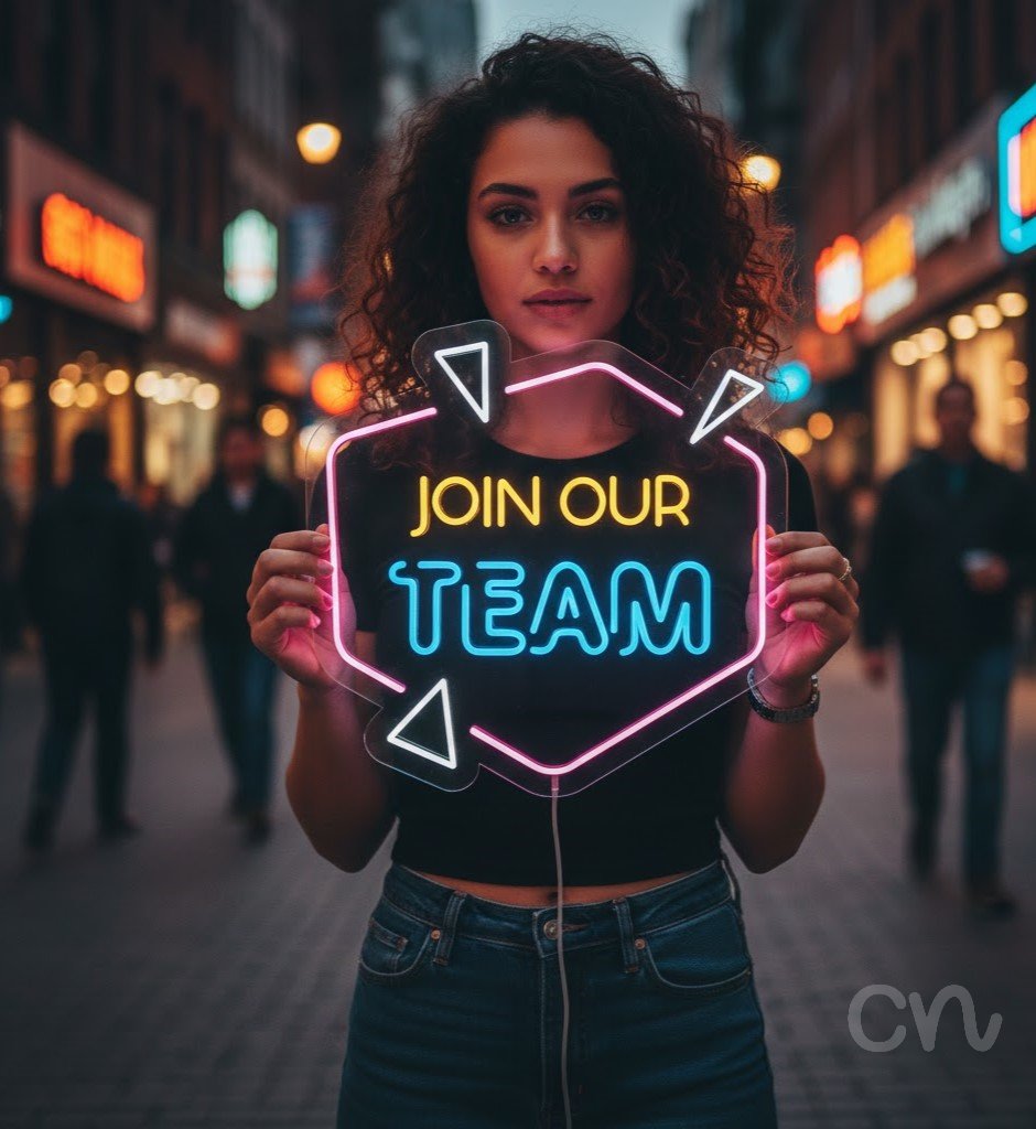 Custom Neon | Join Our Team Neon Sign | 24x24 | Yellow Sky Blue Pink