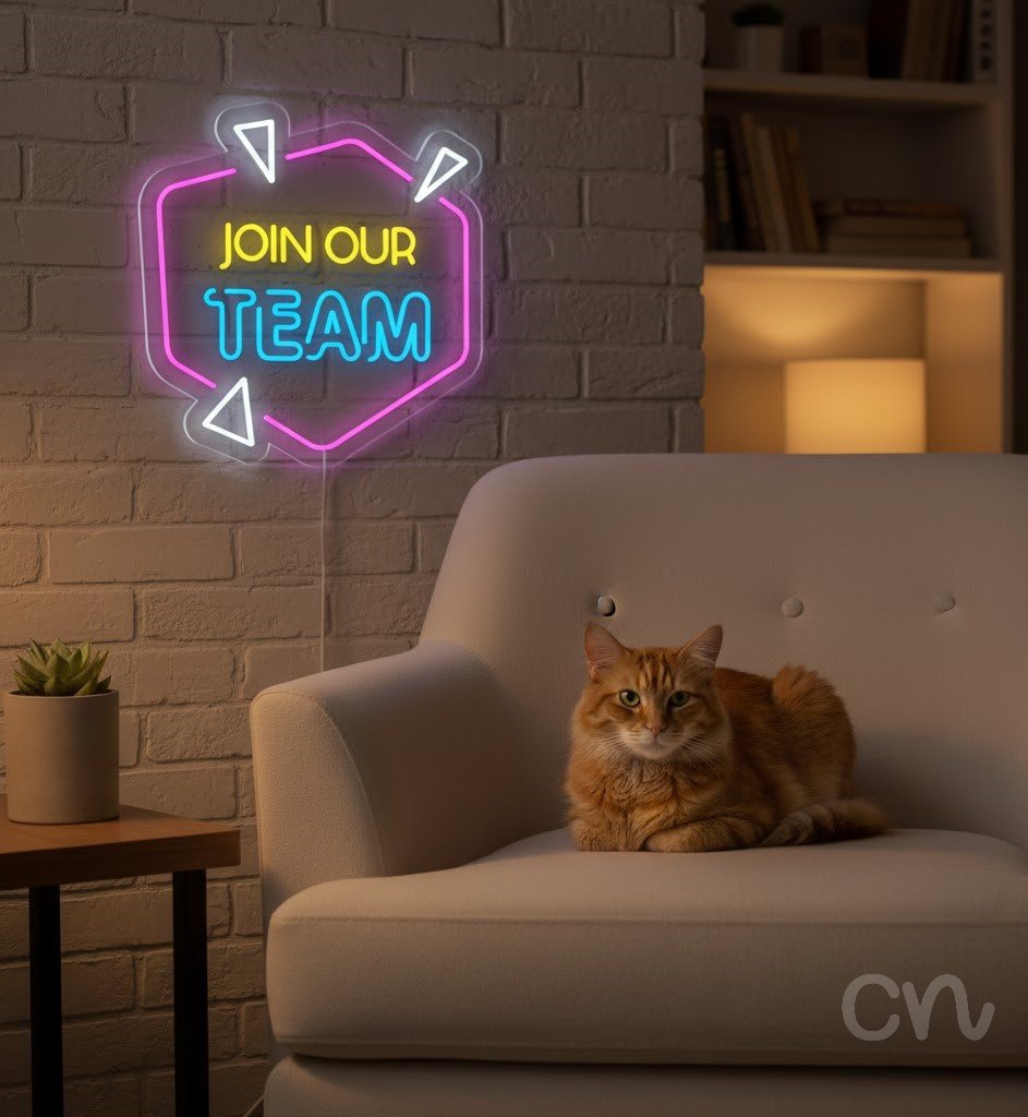 Custom Neon | Join Our Team Neon Sign | 24x24 | Yellow Sky Blue Pink 2