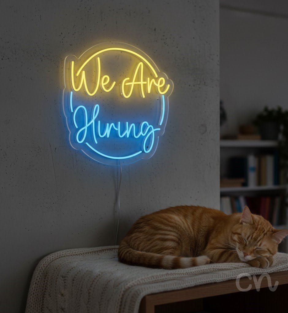 Custom Neon | We Are Hiring Neon Sign | 24x24 | Yellow Blue Colorful Neon Sign 2