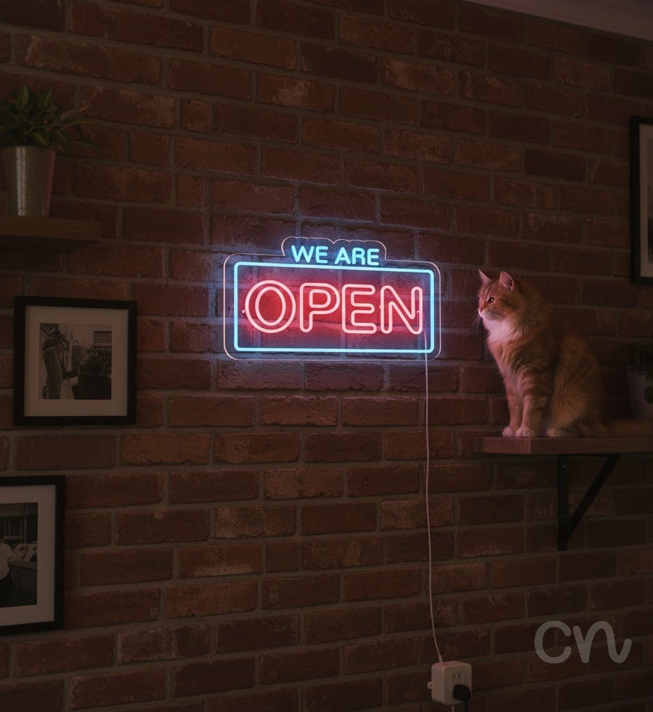 Custom Neon | We Are Open Neon Sign | 20x24 Inches | Blue Red Bright Neon Sign 2