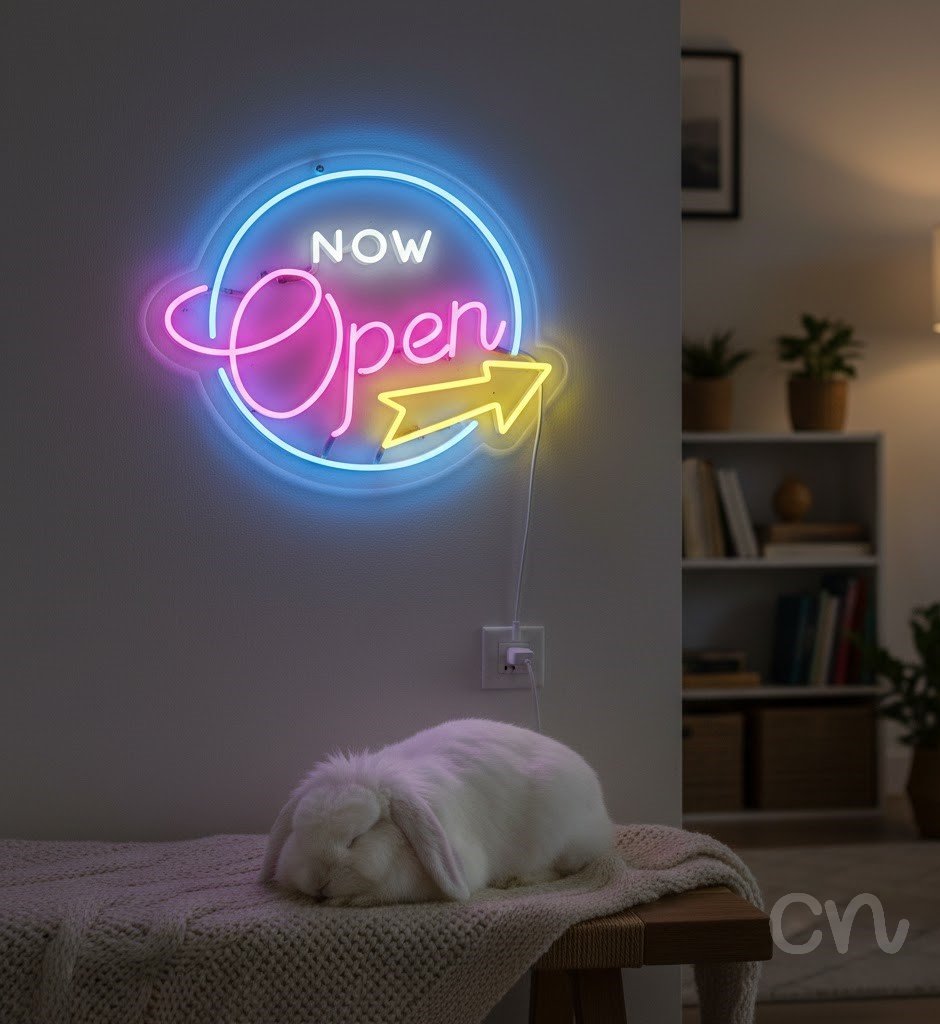 Custom Neon | Now Open Neon Sign | 19x24 Inches | Hot Pink Ice Blue Yellow Colors 2