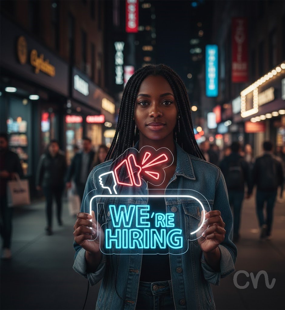 Custom Neon | We're Hiring Neon Sign | 24x28 | Red and Blue