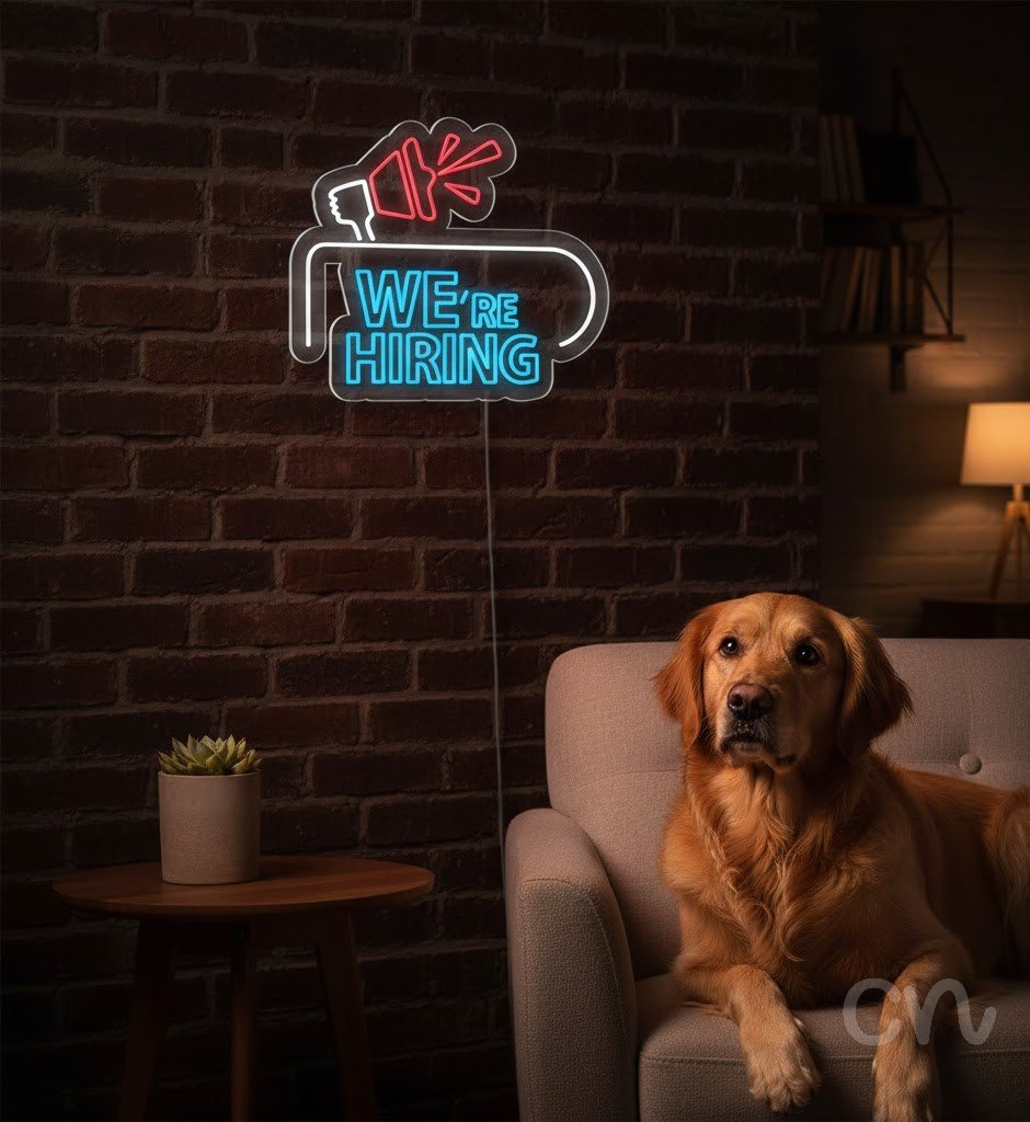 Custom Neon | We're Hiring Neon Sign | 24x28 | Red and Blue 2