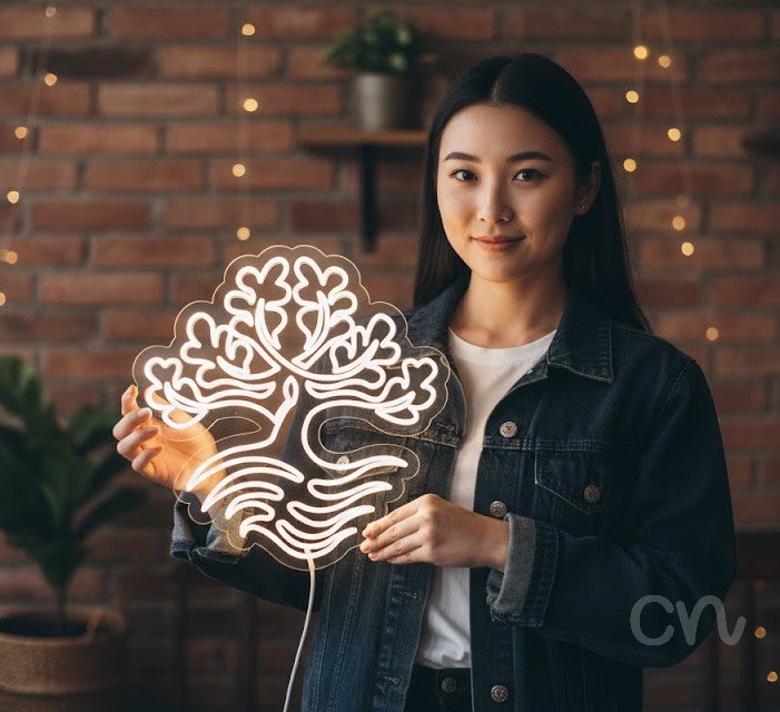 Custom Neon | Tree Design Neon Sign | 24x23 | Warm White Neon Sign for Home Decor