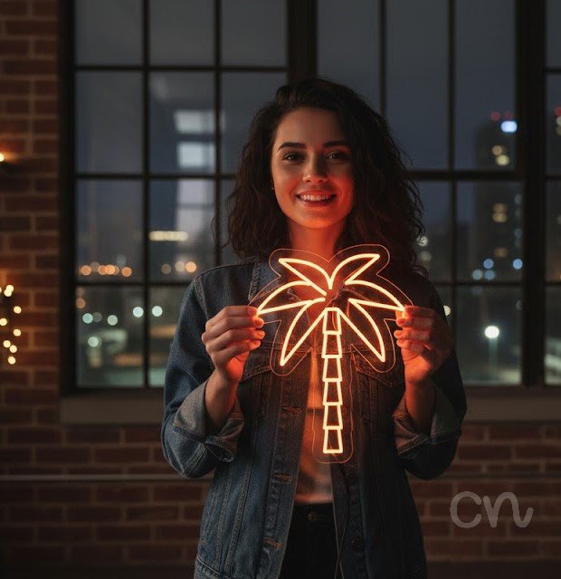 Custom Neon | Palm Tree Neon Sign | 24x19 | Orange Neon Sign for Home Bar Party Decor