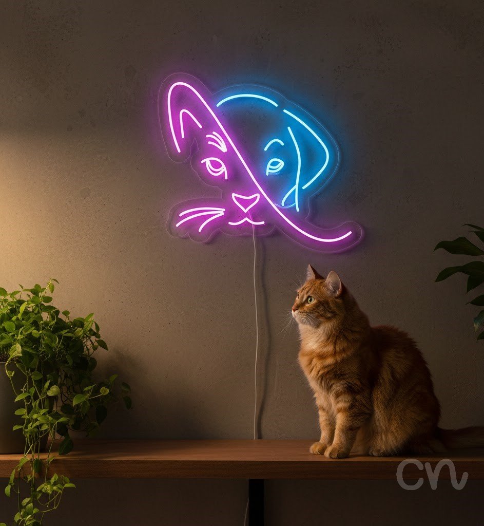 Custom Neon | Cat and Dog Neon Sign | 24x28 | Hot Pink and Ice Blue Neon Sign 2