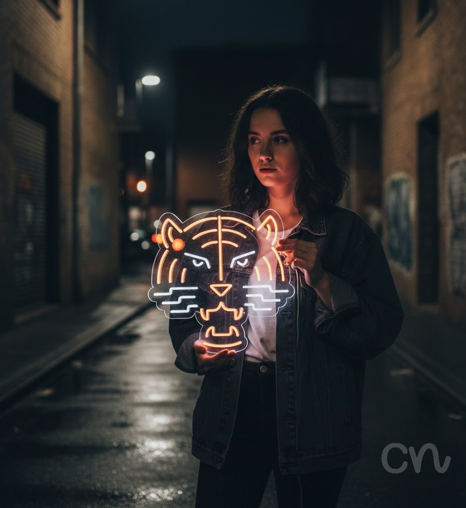 Custom Neon | Tiger Face Neon Sign | 24x24 In. | Orange Neon Sign for Wall Decor