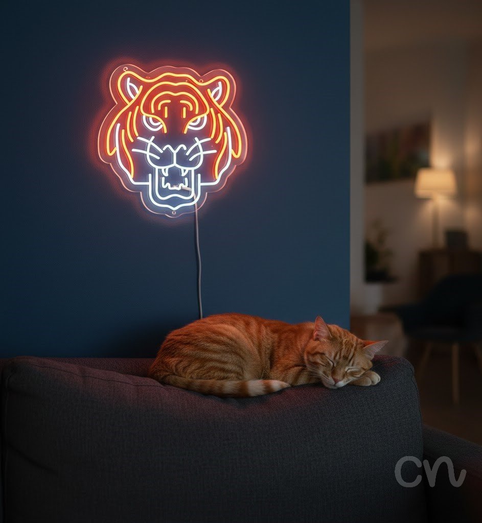 Custom Neon | Tiger Face Neon Sign | 23x24 Inch | Orange and White Neon Sign 2