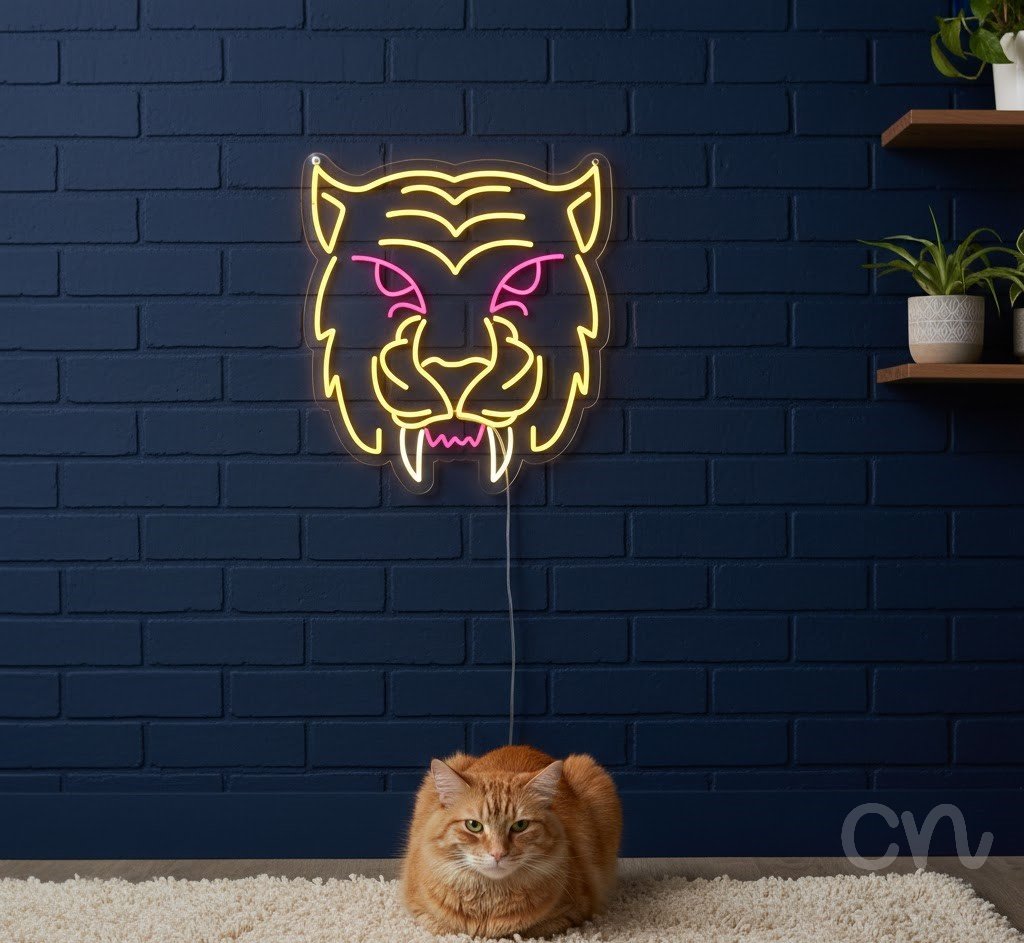 Custom Neon | Tiger Face Neon Sign | 24x22 | Yellow Pink Colors for Unique Decor 2