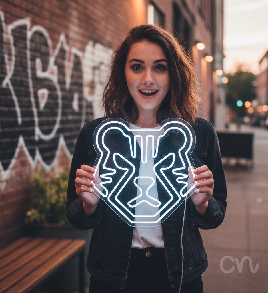 Custom Neon | Tiger Face Neon Sign | 23x24 Inches | Warm White Neon Sign