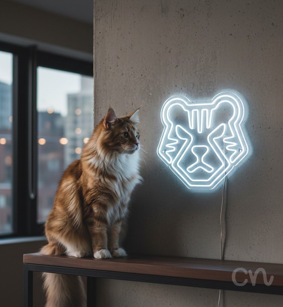 Custom Neon | Tiger Face Neon Sign | 23x24 Inches | Warm White Neon Sign 2