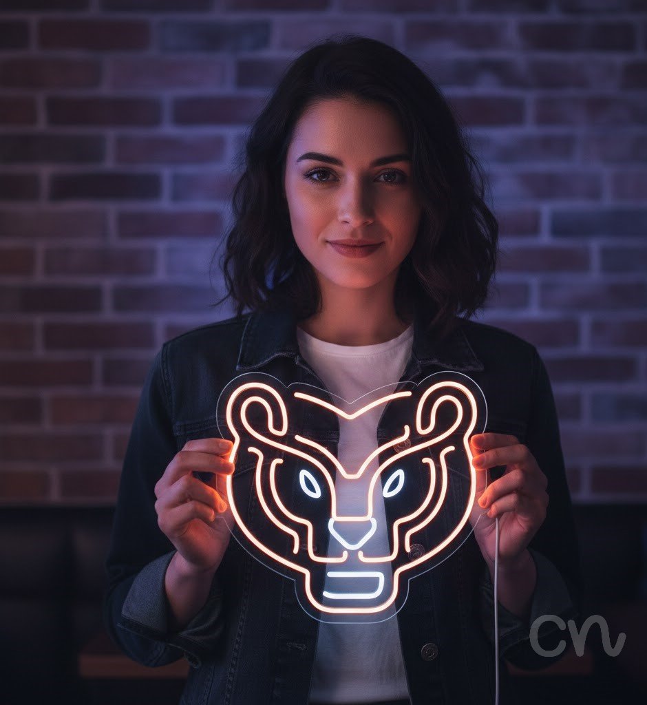 Custom Neon | Tiger Face Neon Sign | 22x24 Inches | Orange Neon Sign for Room Decor