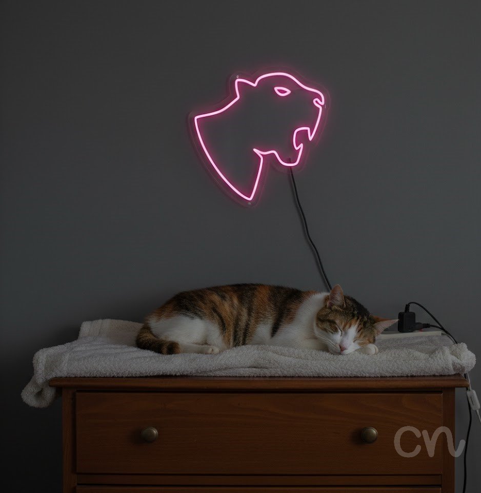 Custom Neon | Panther Heads Design Neon Sign | 19x24 | Hot Pink Ice Blue Yellow 2