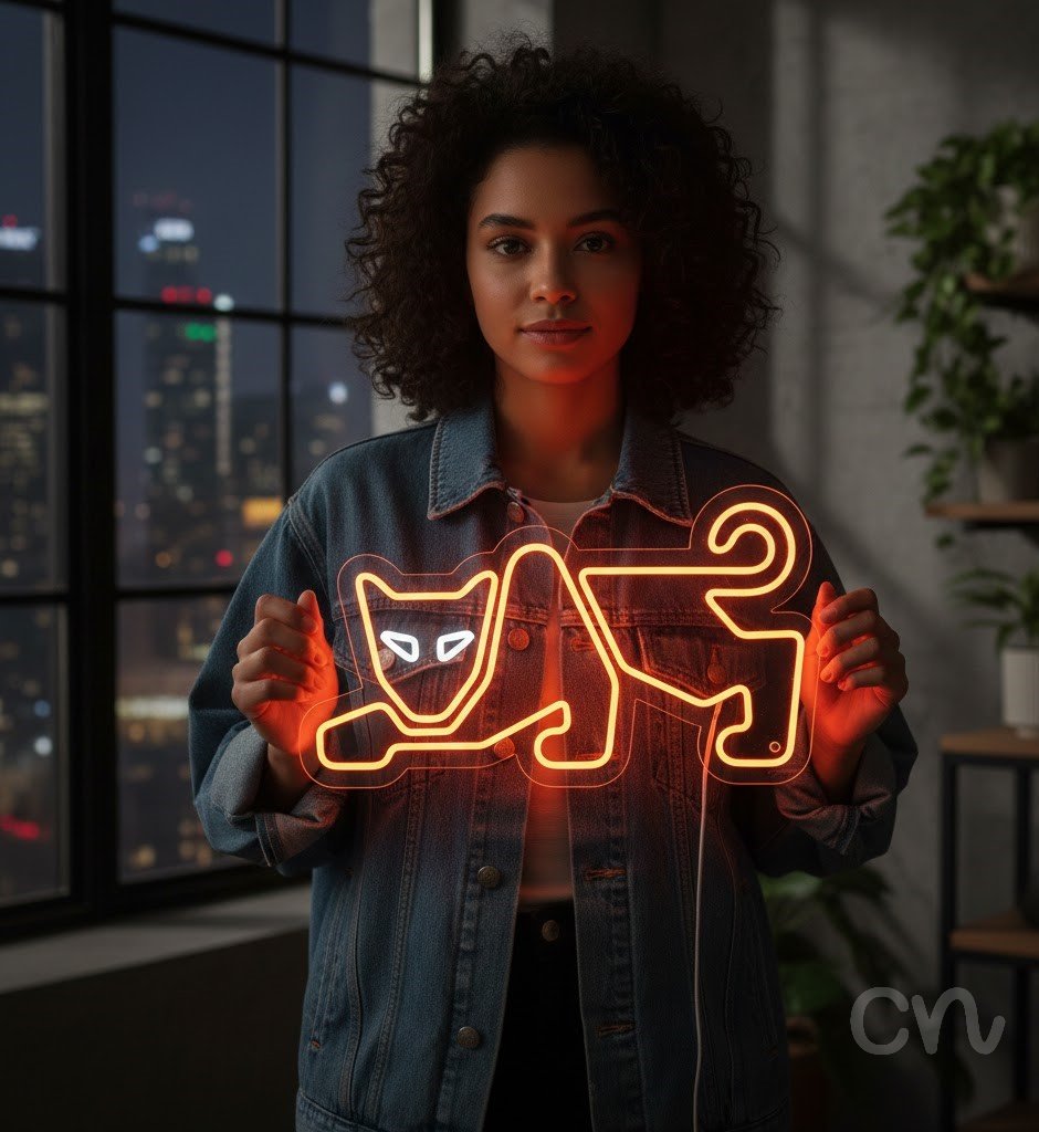 Custom Neon | Cat Design Neon Sign | 13x24.jp | Orange Home Decor with Bright Light