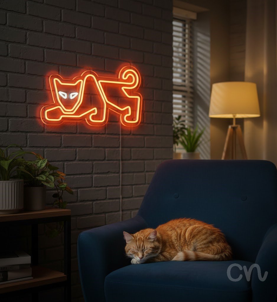 Custom Neon | Cat Design Neon Sign | 13x24.jp | Orange Home Decor with Bright Light 2