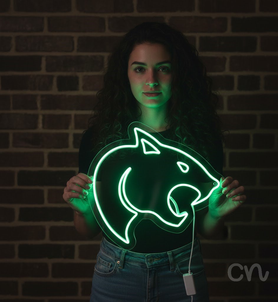 Custom Neon | Cat Face Neon Sign | 22x24 Inches | Green Neon Sign for Bedroom Decor