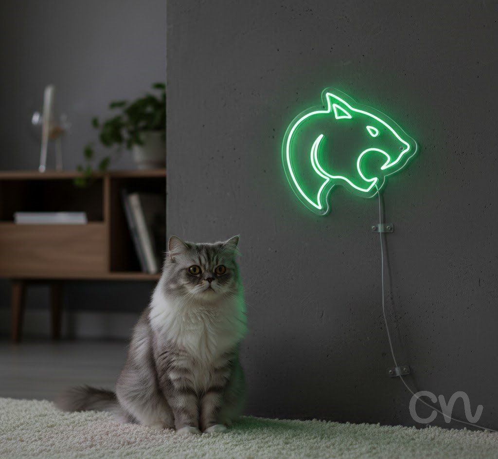 Custom Neon | Cat Face Neon Sign | 22x24 Inches | Green Neon Sign for Bedroom Decor 2