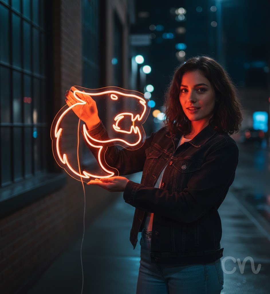 Custom Neon | Bear Head Neon Sign | 23x24 Inches | Orange Neon Sign for Home Decor