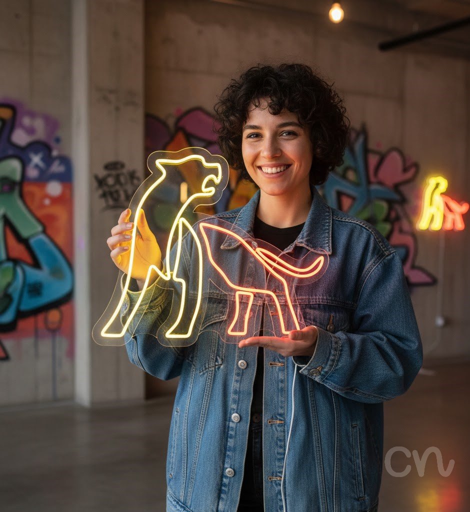 Custom Neon | Two Animals Outline Neon Sign | 24x30 Inch | Yellow Orange Color