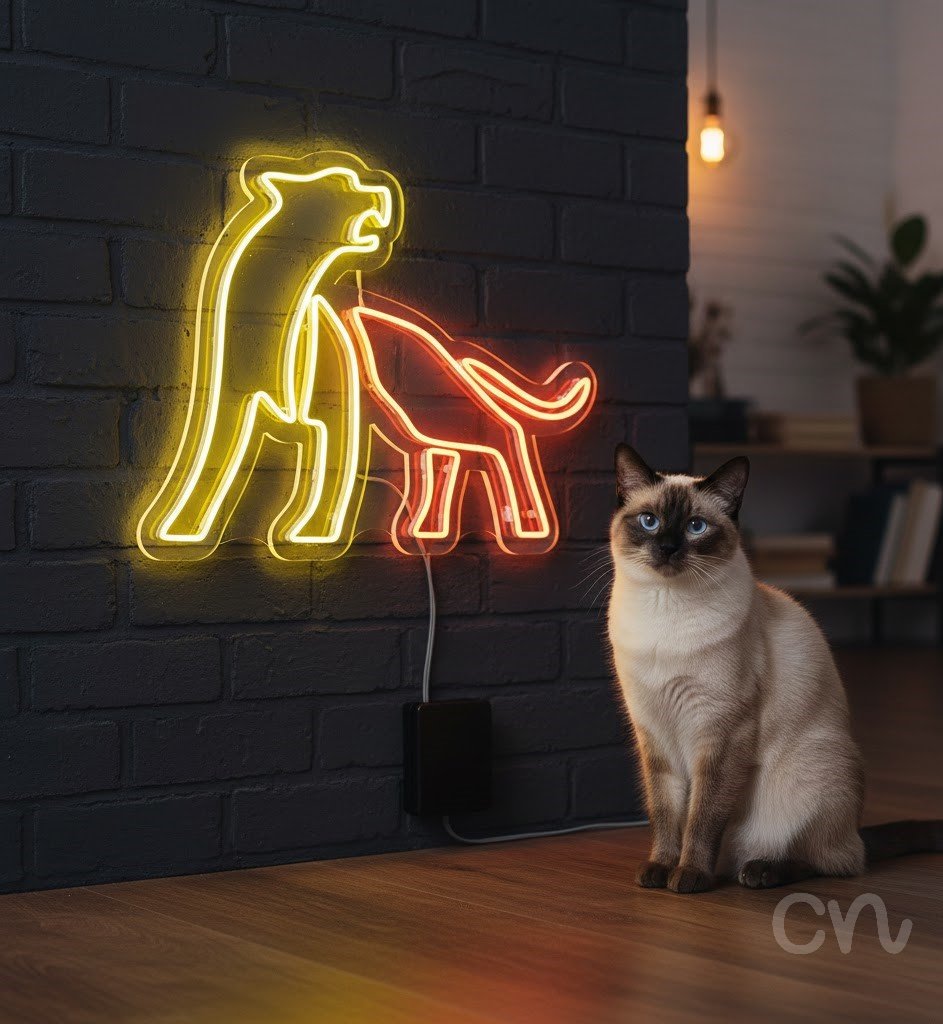 Custom Neon | Two Animals Outline Neon Sign | 24x30 Inch | Yellow Orange Color 2