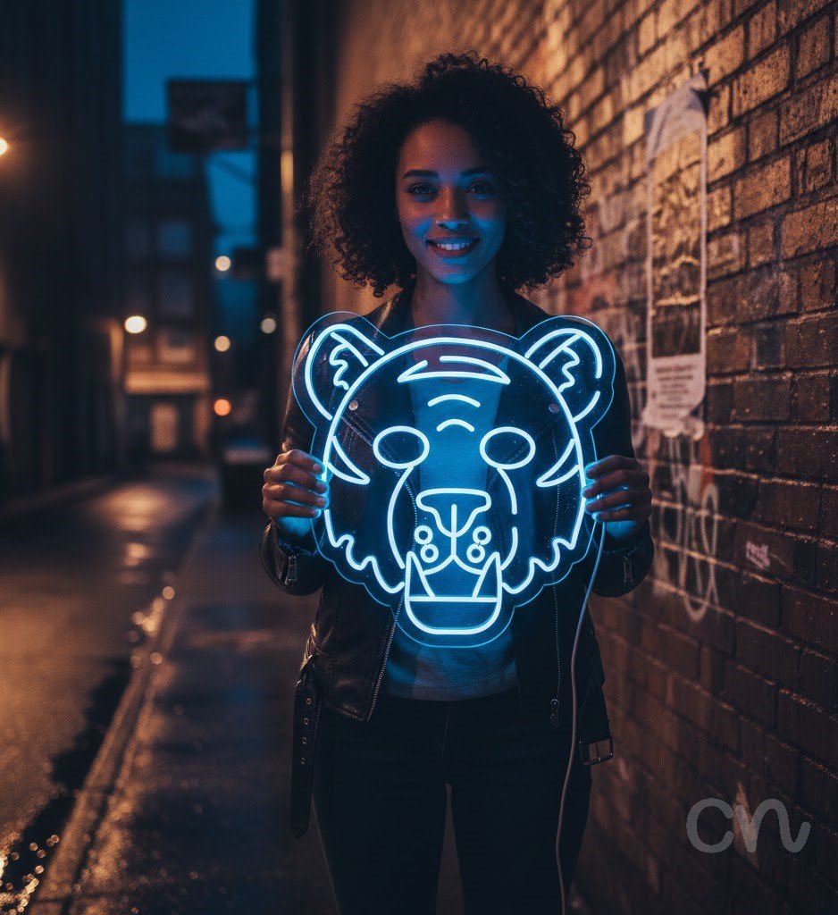 Custom Neon | Tiger Head Neon Sign | 24x23.inch | Purple Neon Sign for Home Decor