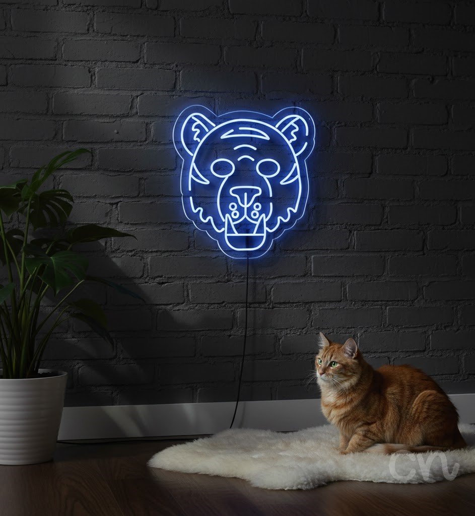 Custom Neon | Tiger Head Neon Sign | 24x23.inch | Purple Neon Sign for Home Decor 2