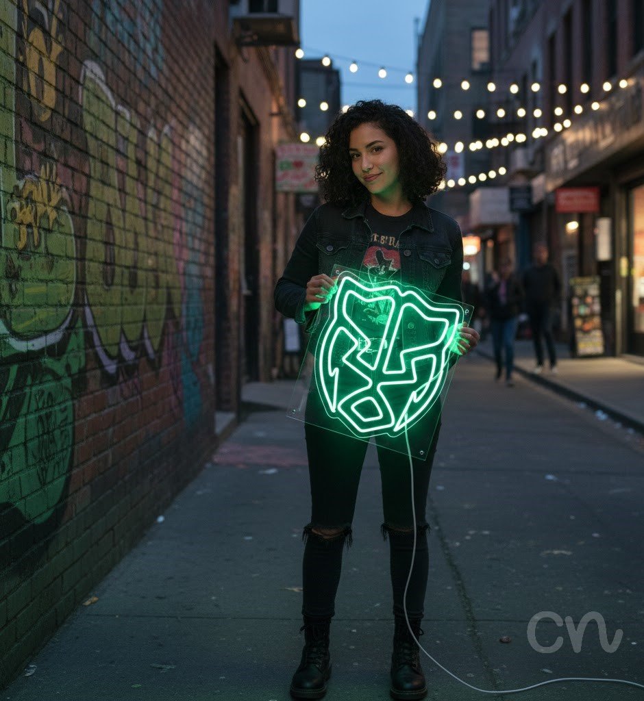 Custom Neon | Robot Face Neon Sign | 24x22 in | Green Neon Sign for Modern Decor