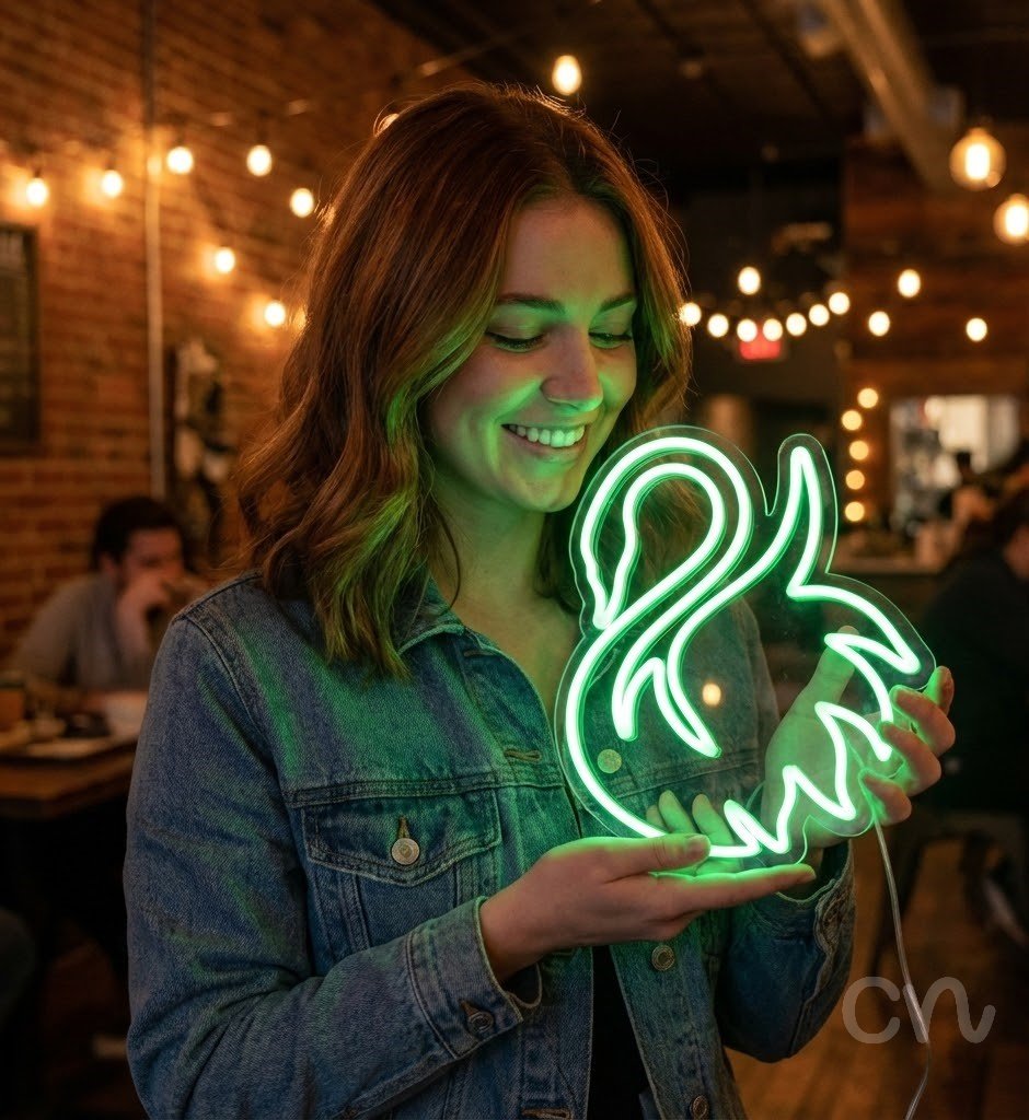 Custom Neon | Swan Neon Sign | 21x24 | Green Neon Sign for Home Decor and Lounge Art