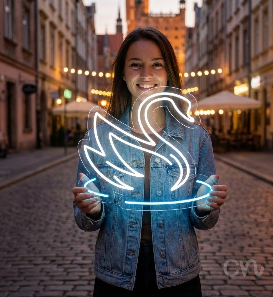 Custom Neon | Swan Neon Sign | 21x24 | Ice Blue Neon Sign for Home Bar Bedroom Decor